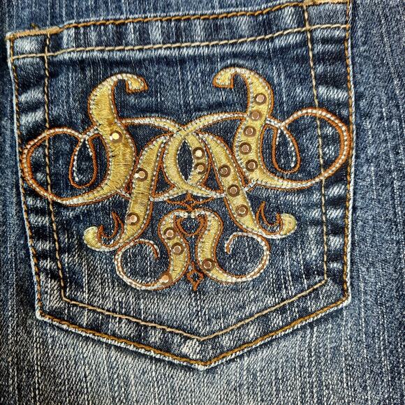 SOUTHPOLE WOMENS 9 BLUE DENIM CAPRI‎ CUFFED EMBELLISHED CITY HIP HOP FESTIVAL - Picture 2 of 8